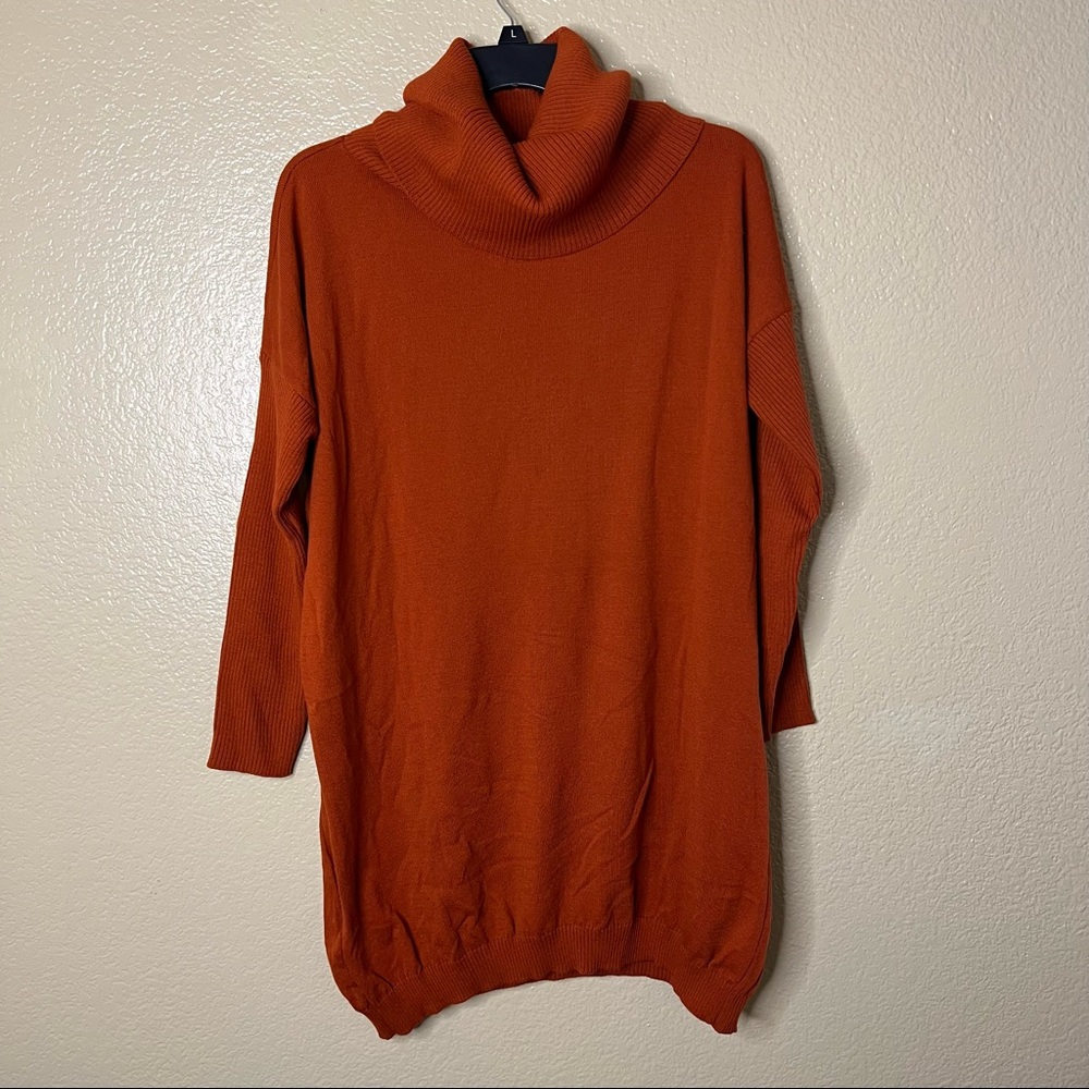 French Town Cowl Neck Orange Tunic Long Sleeve Knit Sweater Size XL